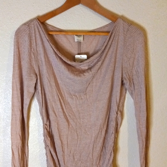 Free People Tops - Intimately Free People Taupe Striped Ruched Top Size L Linen Blend NWT